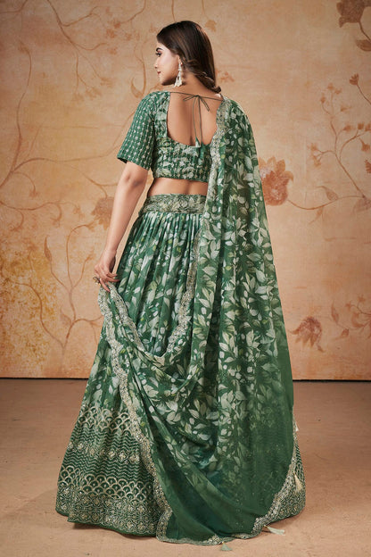 Faux Georgette Designer Lehenga Choli In Green Colour VSLC1270090