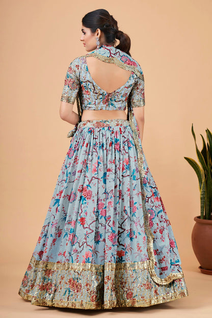 Faux Georgette Designer Lehenga Choli In Sky Blue Colour VSLC1270025