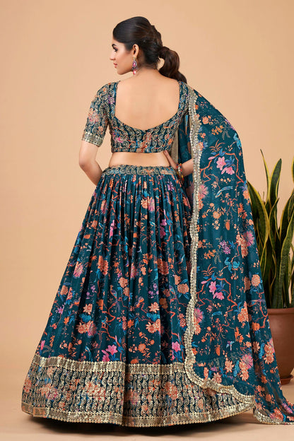 Faux Georgette Designer Lehenga Choli In Teal Blue Colour VSLC1270027