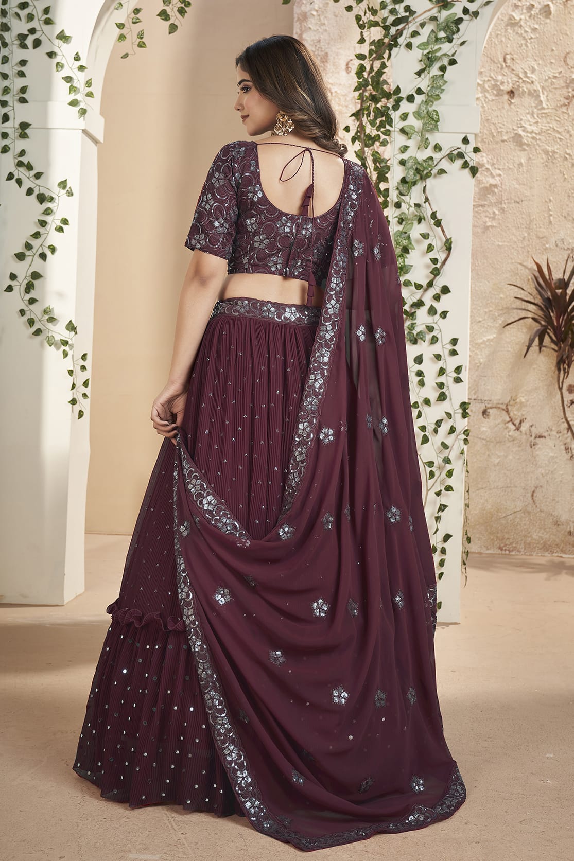 Faux Georgette Designer Lehenga Choli In Wine Colour VSLC1270085