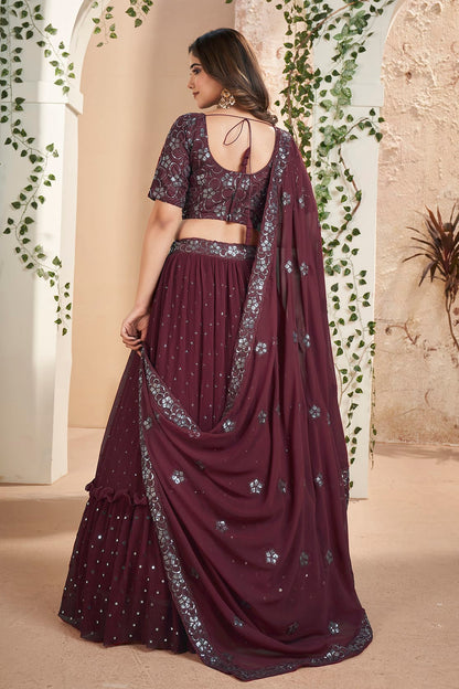 Faux Georgette Designer Lehenga Choli In Wine Colour VSLC1270085