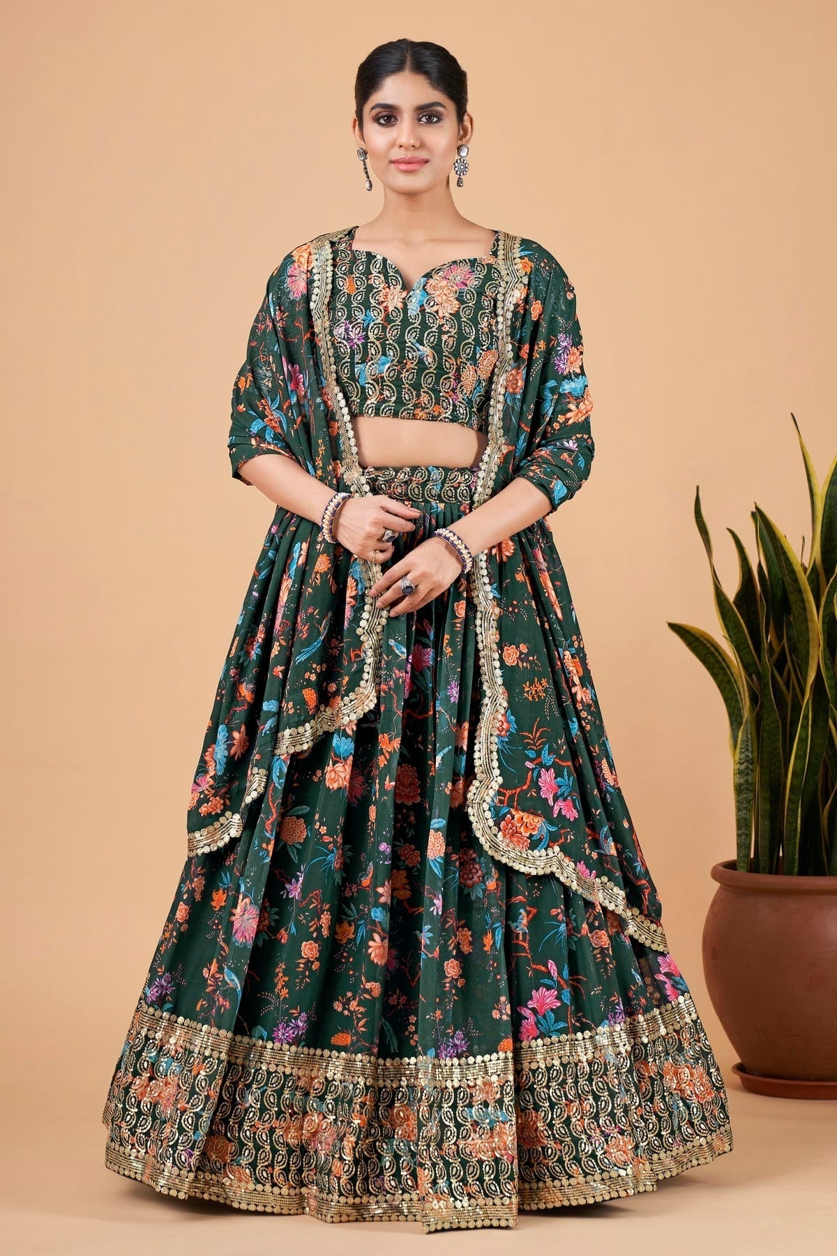 Faux Georgette Designer Lehenga CholiIn Green NCLC12710151