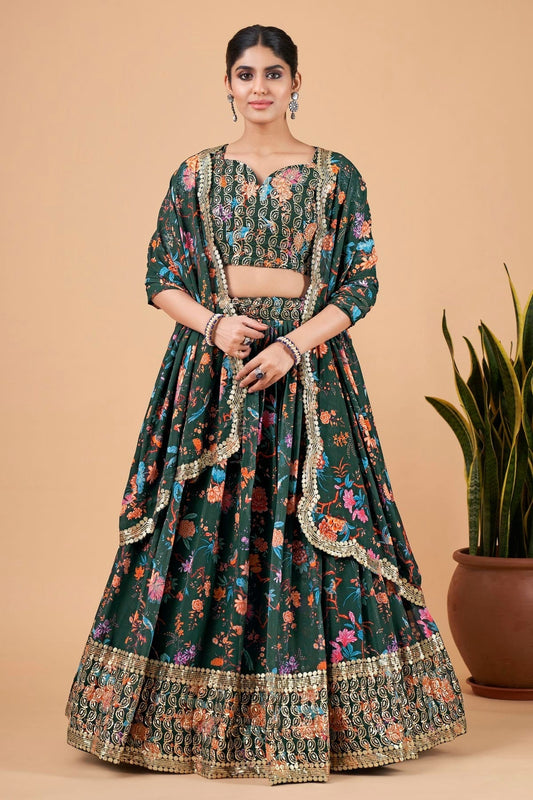 Faux Georgette Designer Lehenga CholiIn Green NCLC12710151