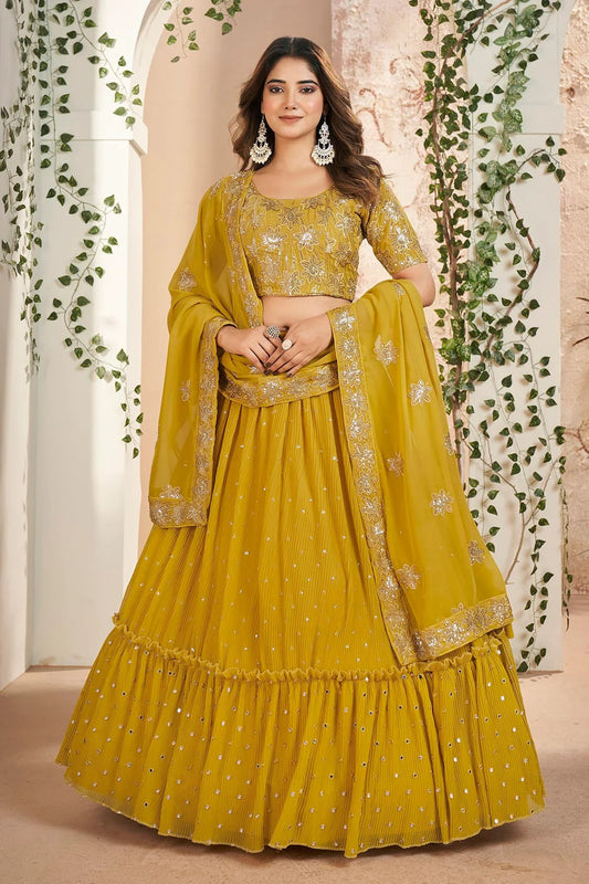 Faux Georgette Designer Lehenga CholiIn Mustard NCLC12710109