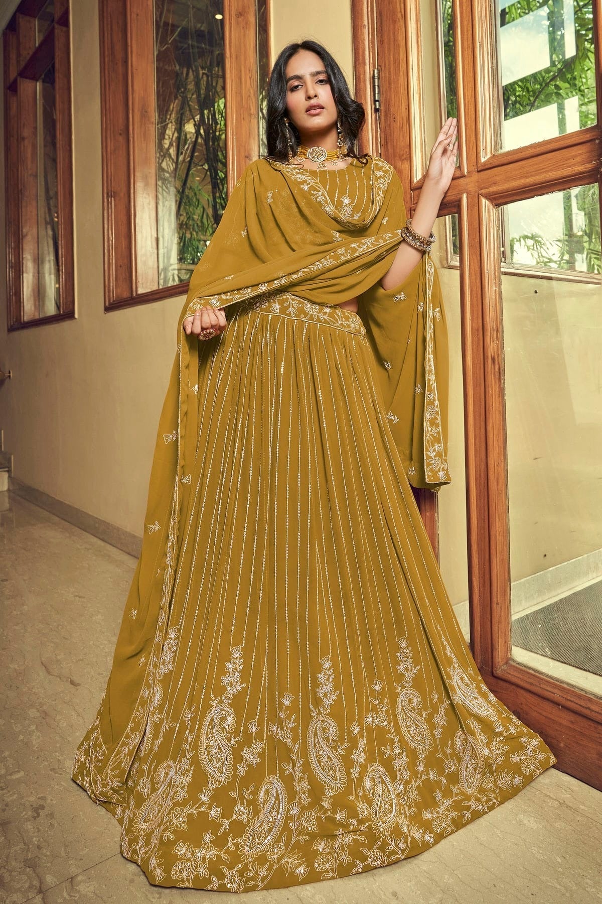 Faux Georgette Designer Lehenga CholiIn Mustard NCLC12710155