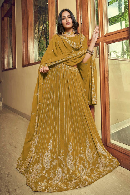 Faux Georgette Designer Lehenga CholiIn Mustard NCLC12710155