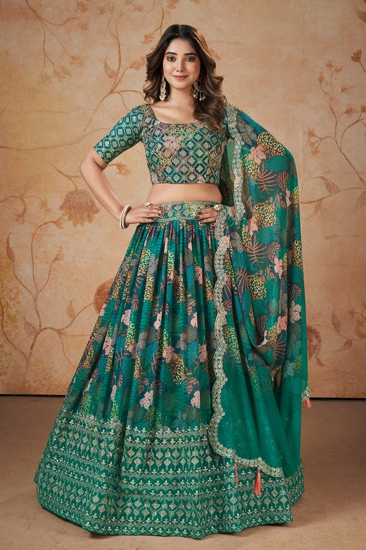 Faux Georgette Designer Lehenga CholiIn Rama Green NCLC12710106