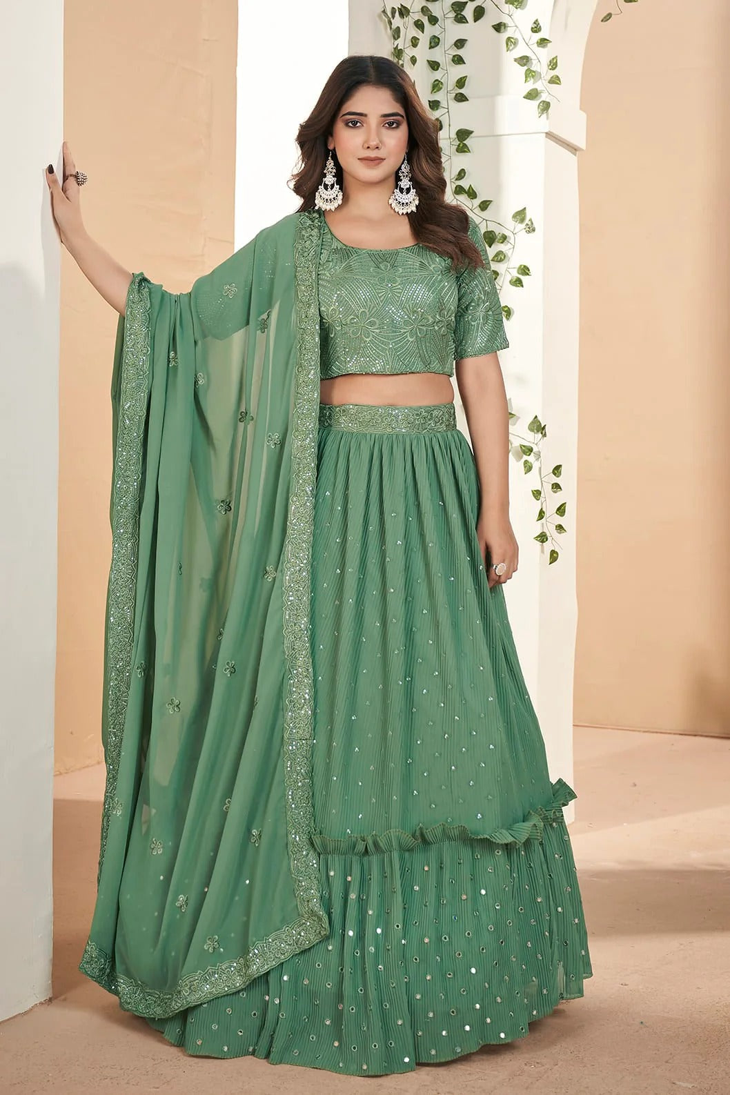 Faux Georgette Designer Lehenga CholiIn Sea Green NCLC12710110