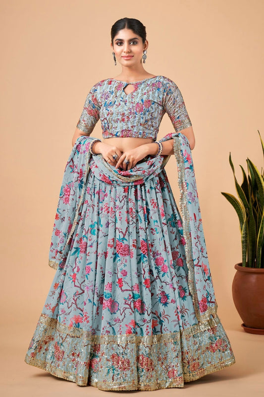 Faux Georgette Designer Lehenga CholiIn Sky Blue NCLC12710154