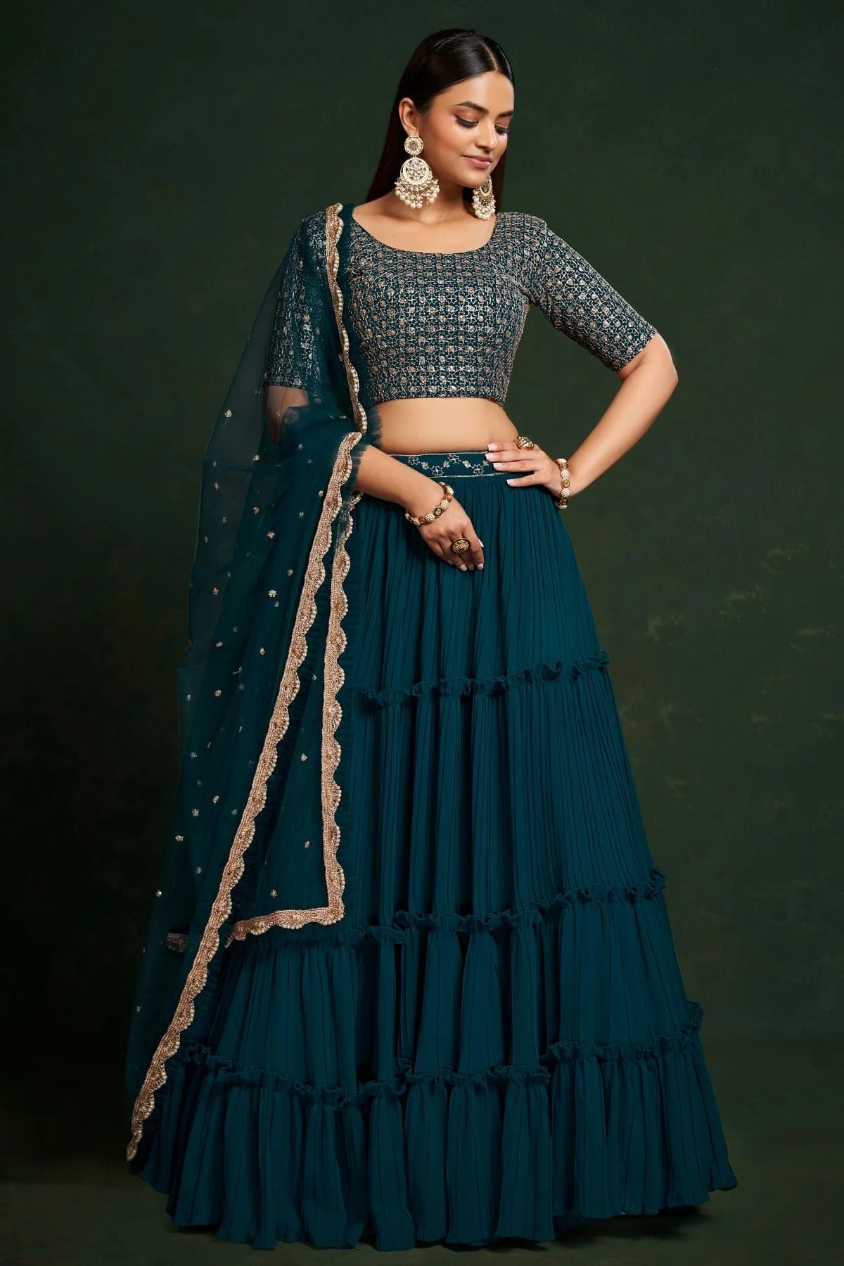 Faux Georgette Designer Lehenga CholiIn Teal Blue NCLC12710123