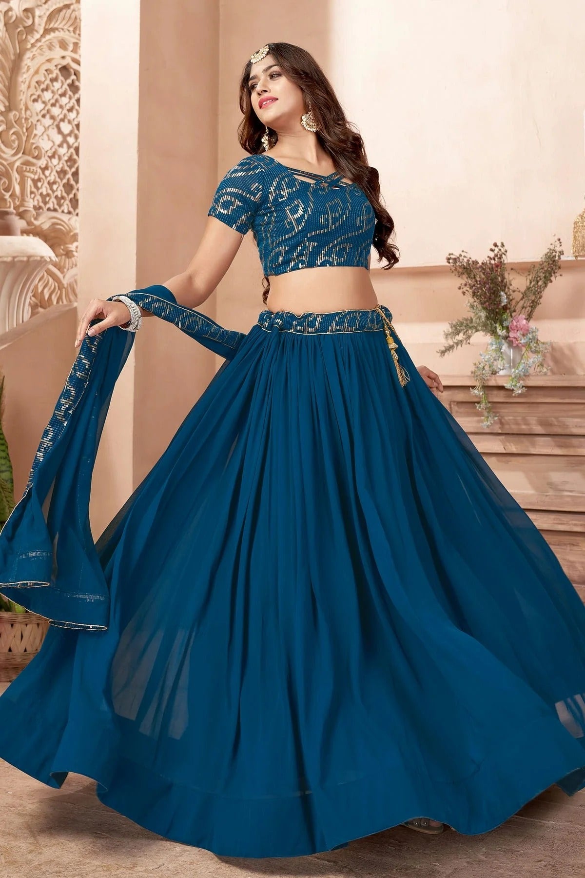 Faux Georgette Designer Lehenga CholiIn Teal Blue NCLC12710168