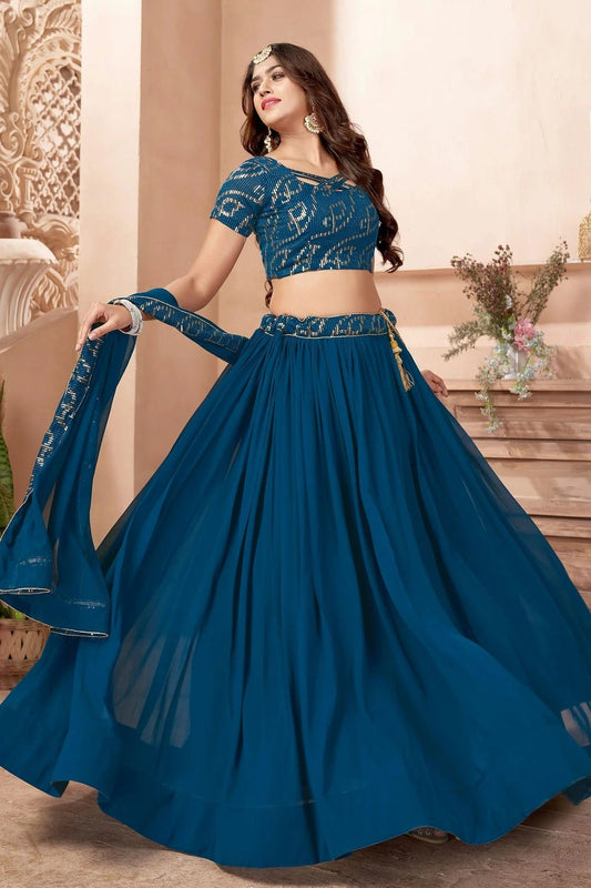 Faux Georgette Designer Lehenga CholiIn Teal Blue NCLC12710168