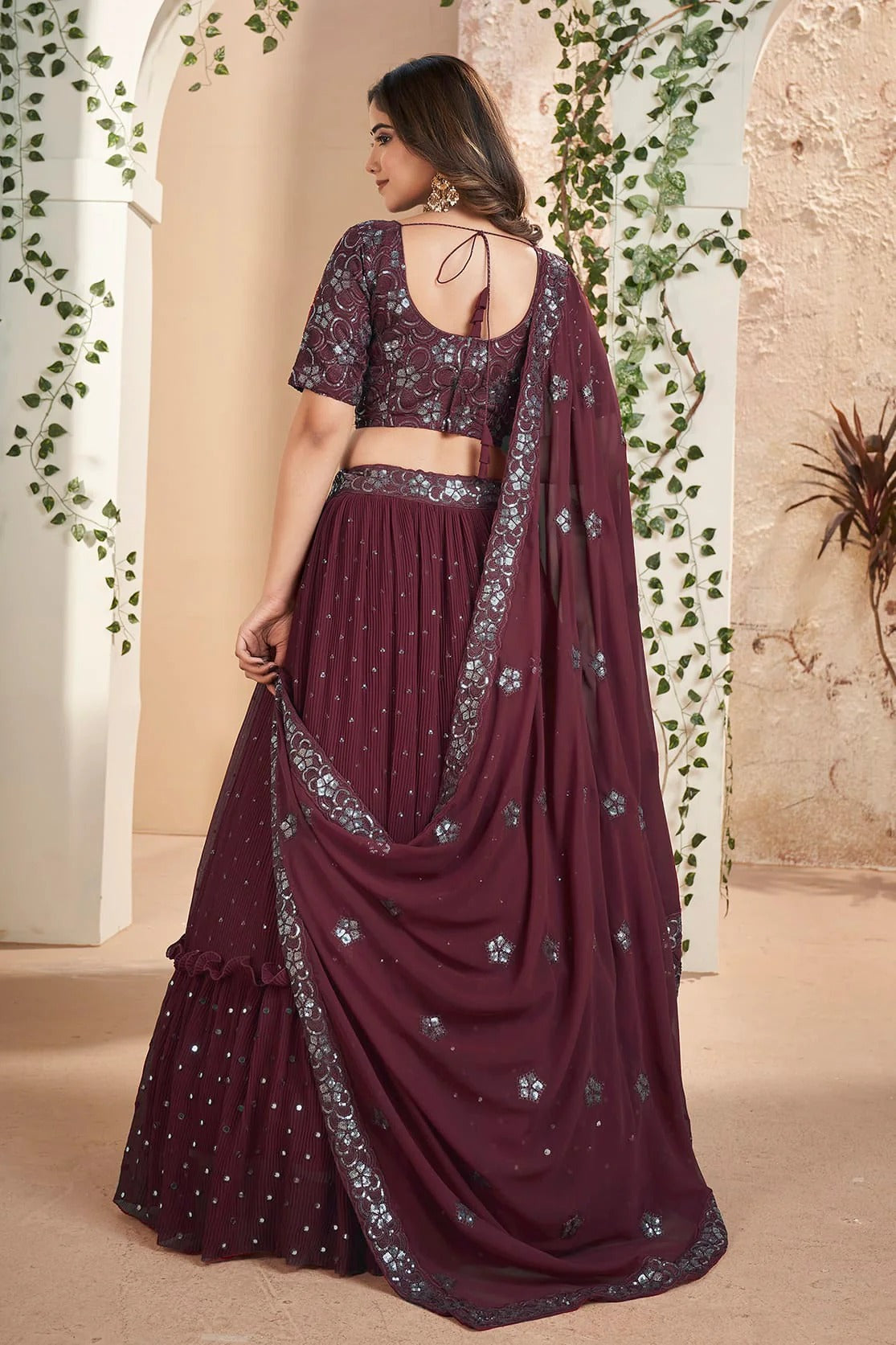 Faux Georgette Designer Lehenga CholiIn Wine  NCLC12710108