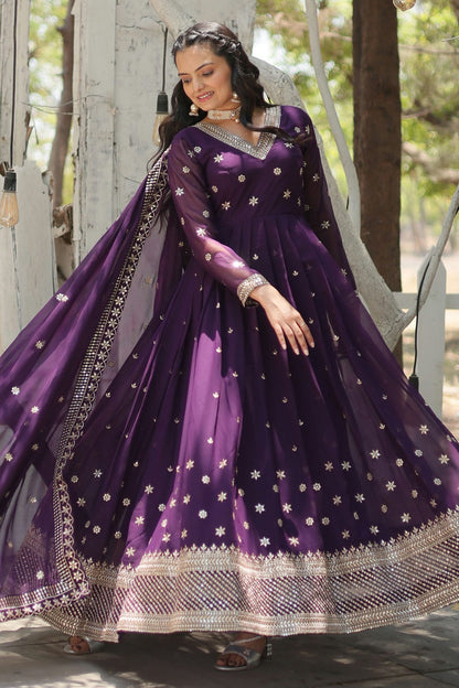 Faux Georgette Readymade Long Gown VSGW1110544