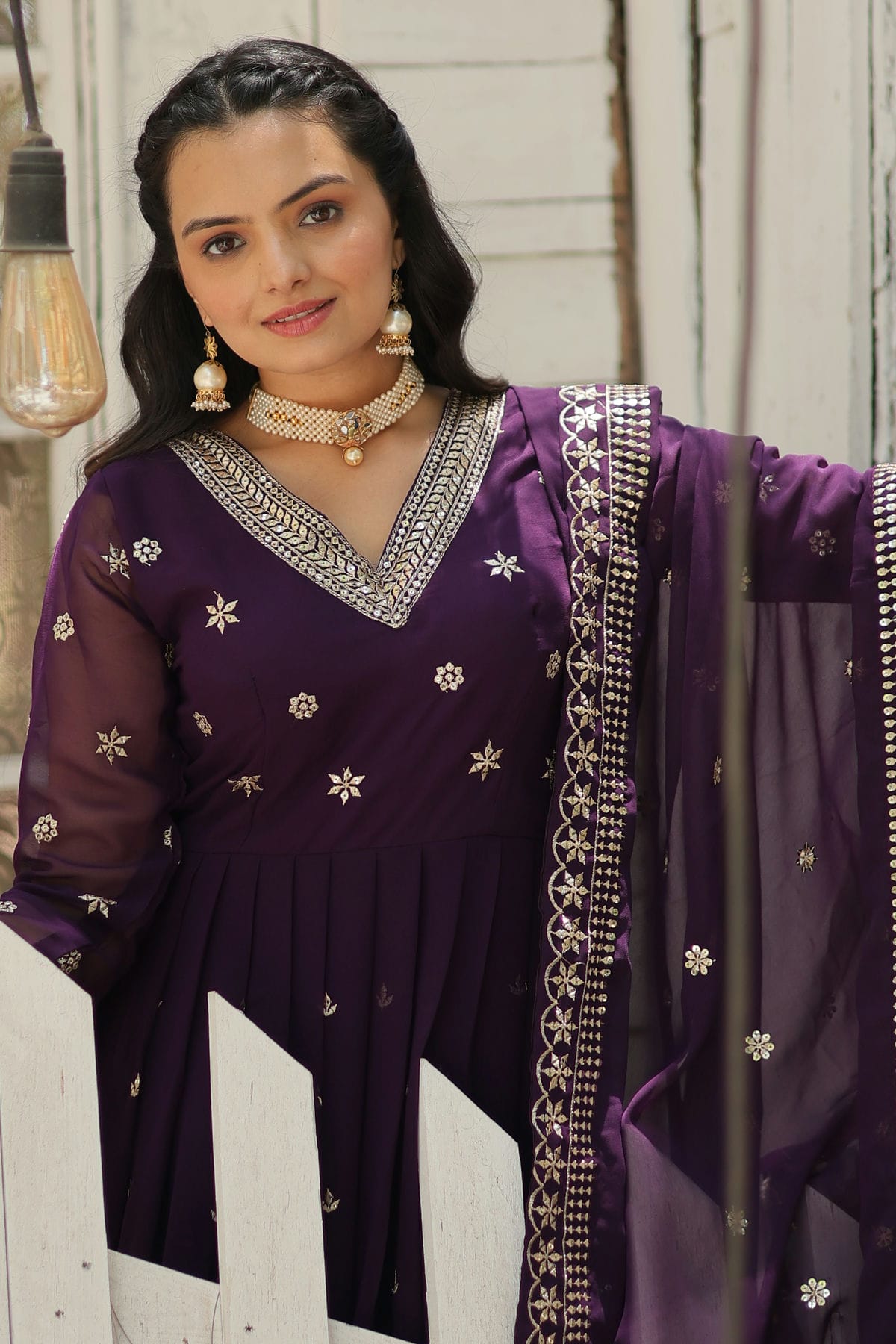 Faux Georgette Readymade Long Gown VSGW1110544