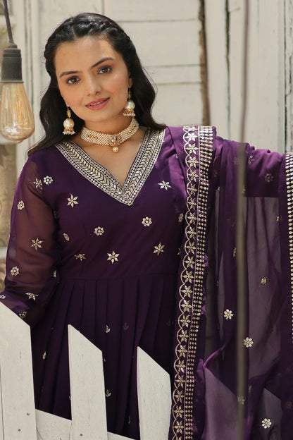 Faux Georgette Readymade Long Gown VSGW1110544