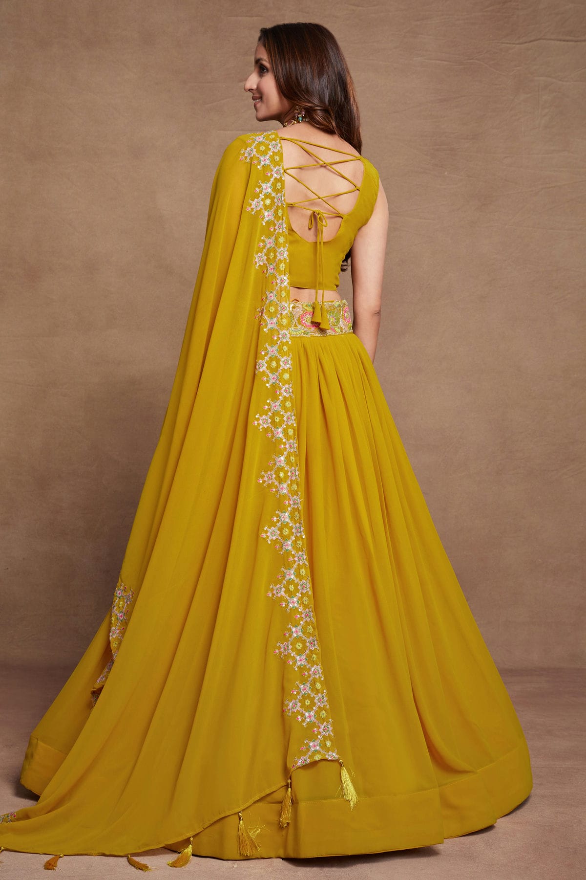 Georgette Designer Lehenga Choli In Mustard Colour VSLC1270078