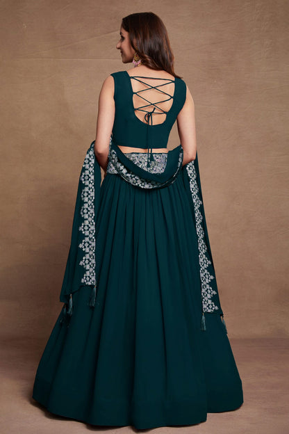 Georgette Designer Lehenga Choli In Teal Blue Colour VSLC1270080
