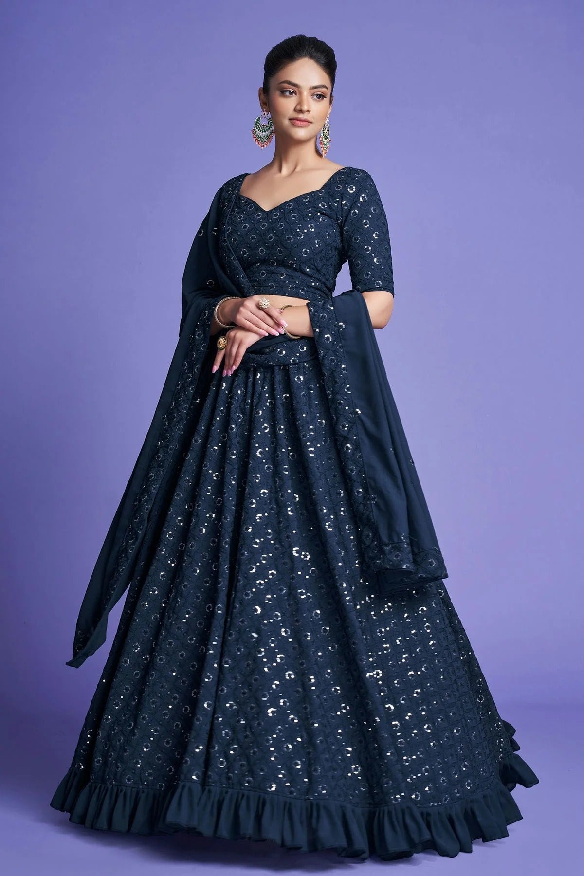 Georgette Designer Lehenga CholiIn Teal Blue NCLC12710099