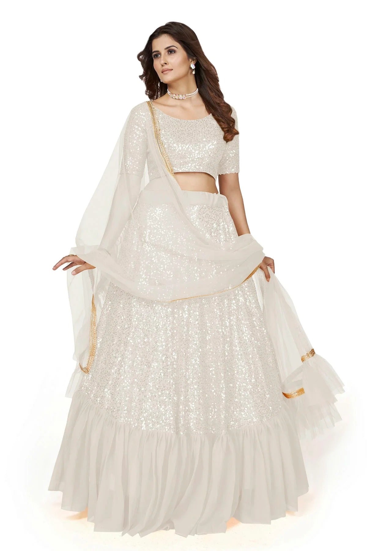 Georgette Designer Lehenga CholiIn White NCLC12710163