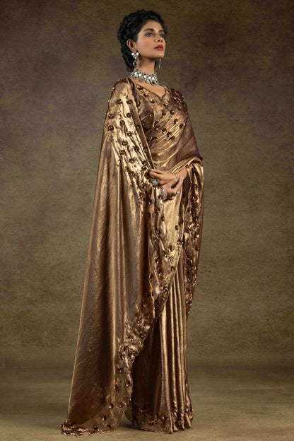 Gold Colour Satin Silk Designer Saree VSSD1121996