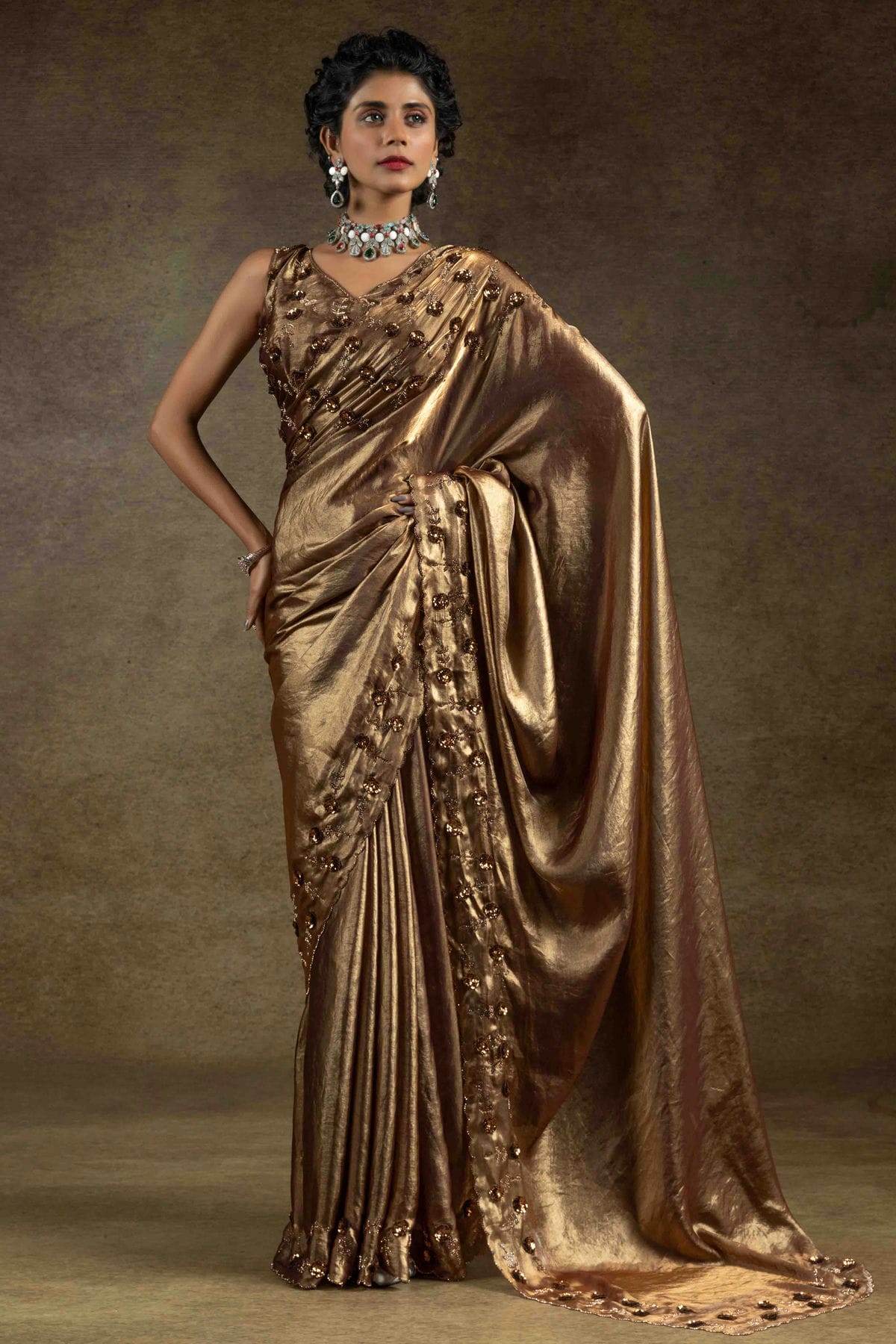 Gold Colour Satin Silk Designer Saree VSSD1121996