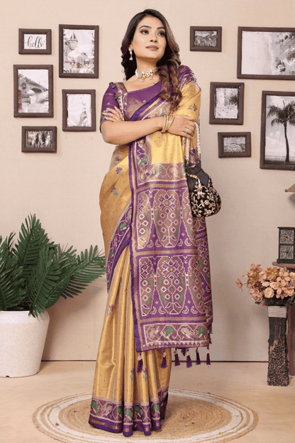 Gold Colour Woven Work Pure Banarasi Tissue Silk Traditional Saree