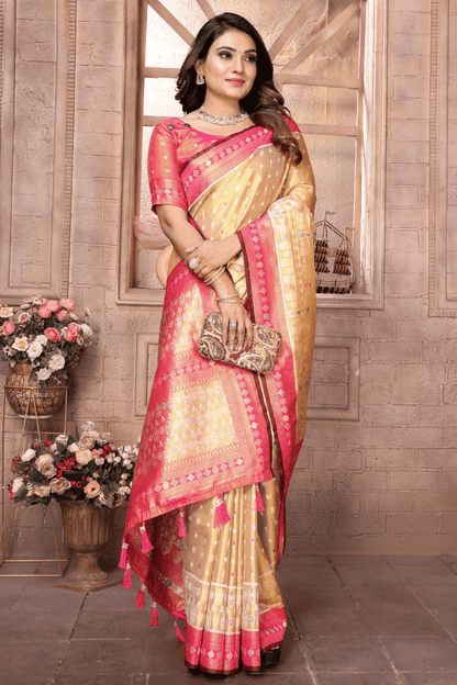 Gold Colour Woven Work Pure Banarasi Tissue Silk Traditional Saree