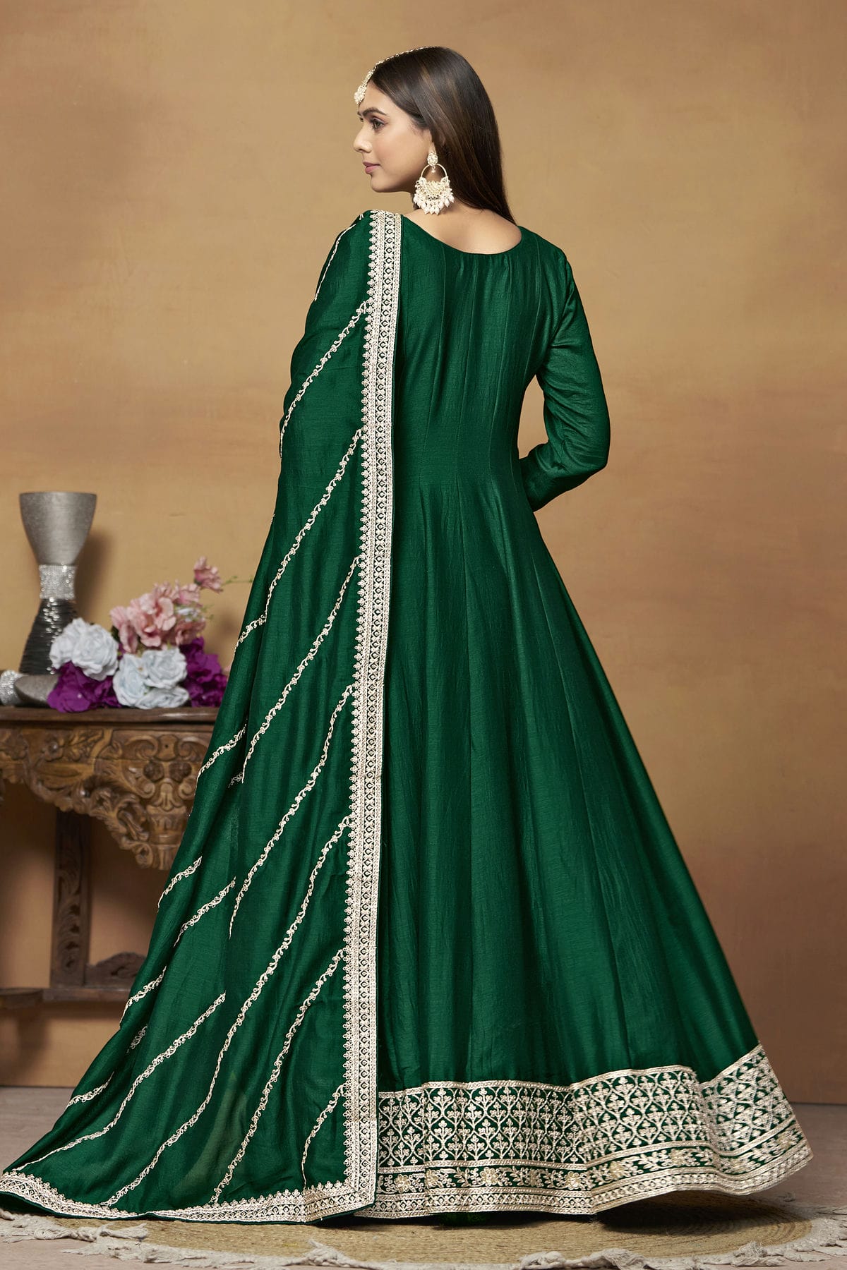 Green Colour Anarkali Suit Art Silk Semi Stitched VSSM1050533