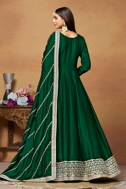 Green Colour Anarkali Suit Art Silk Semi Stitched VSSM1050533