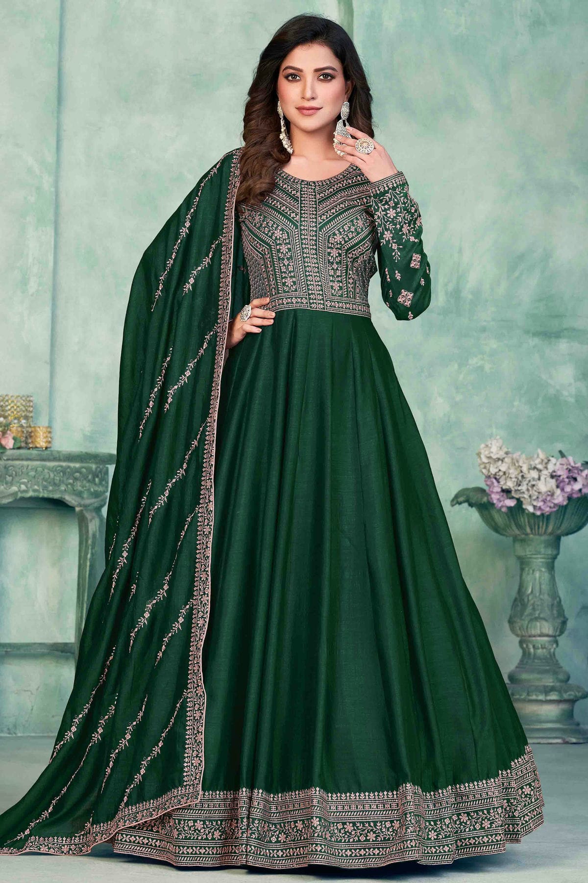 Green Colour Art Silk Anarkali Suit VSSM1050718