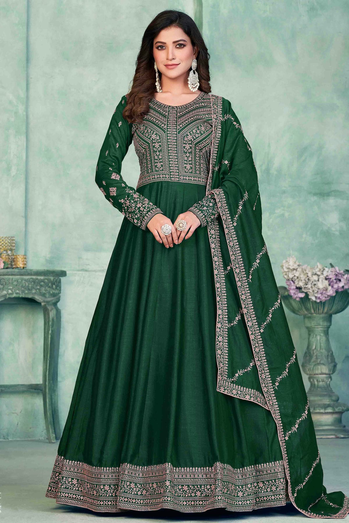 Green Colour Art Silk Anarkali Suit VSSM1050718