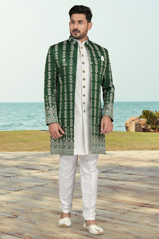 Green Colour Banarasi Silk Sherwani VSSH1040514