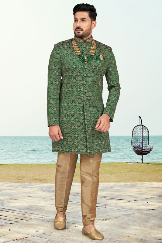 Green Colour Banarasi Silk Sherwani VSSH1040519