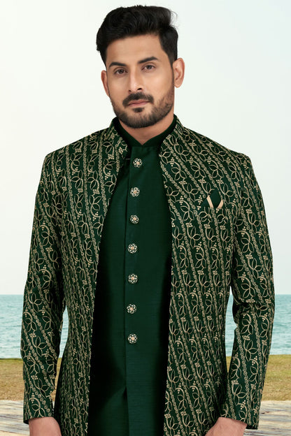 Green Colour Banarasi Silk Sherwani VSSH1040534