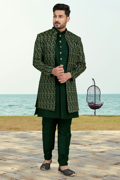 Green Colour Banarasi Silk Sherwani VSSH1040534