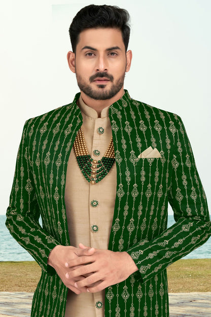 Green Colour Banarasi Silk Sherwani VSSH1040542