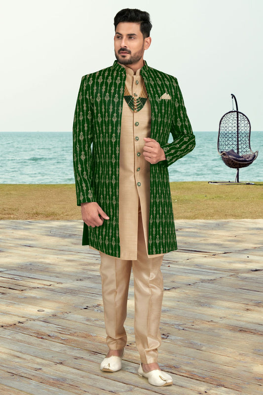 Green Colour Banarasi Silk Sherwani VSSH1040542