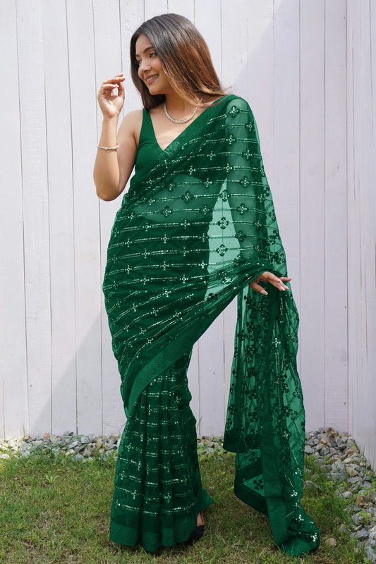 Green Colour Butterfly Net Designer Saree