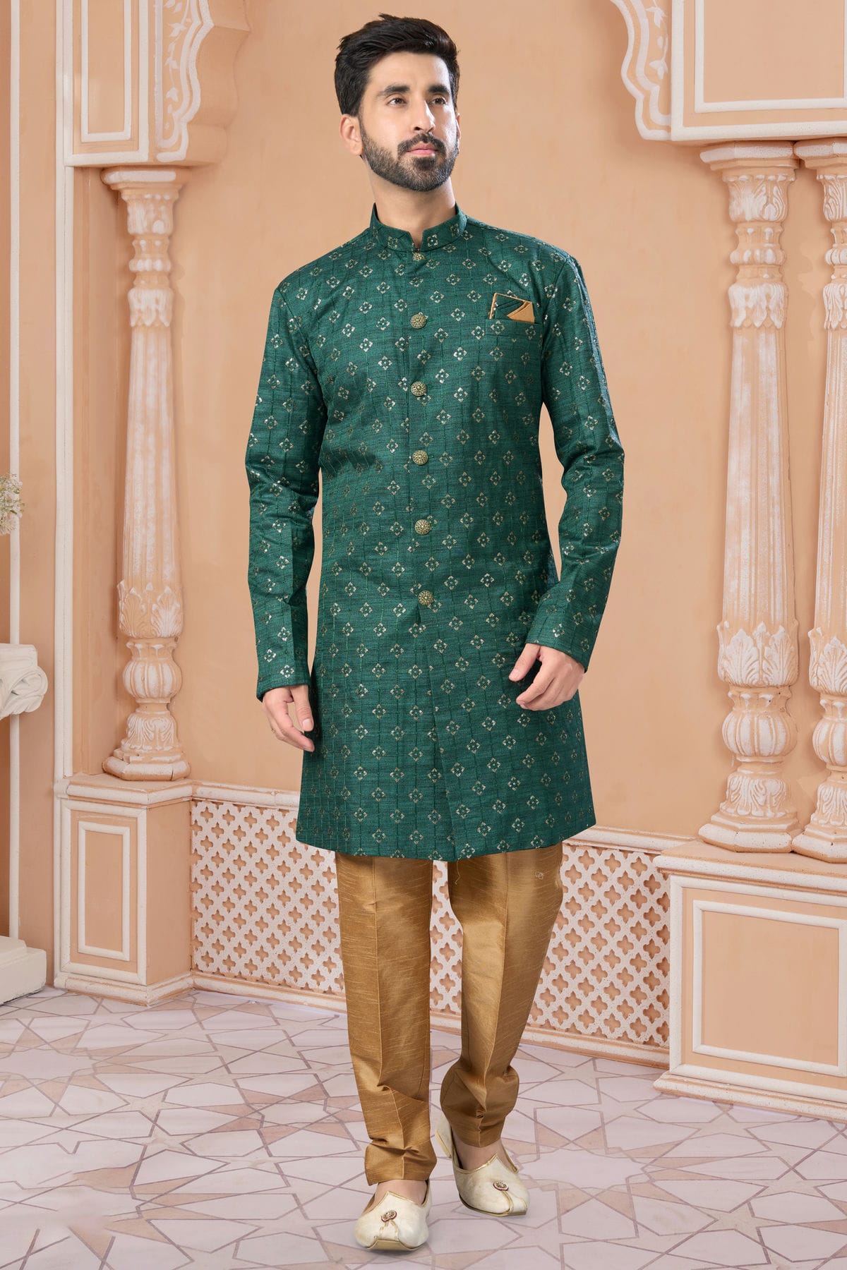 Green Colour Champion Silk Sherwani VSSH1040547