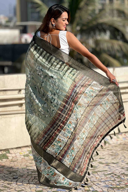 Green Colour Chanderi Crush Printed Saree VSSD1112821