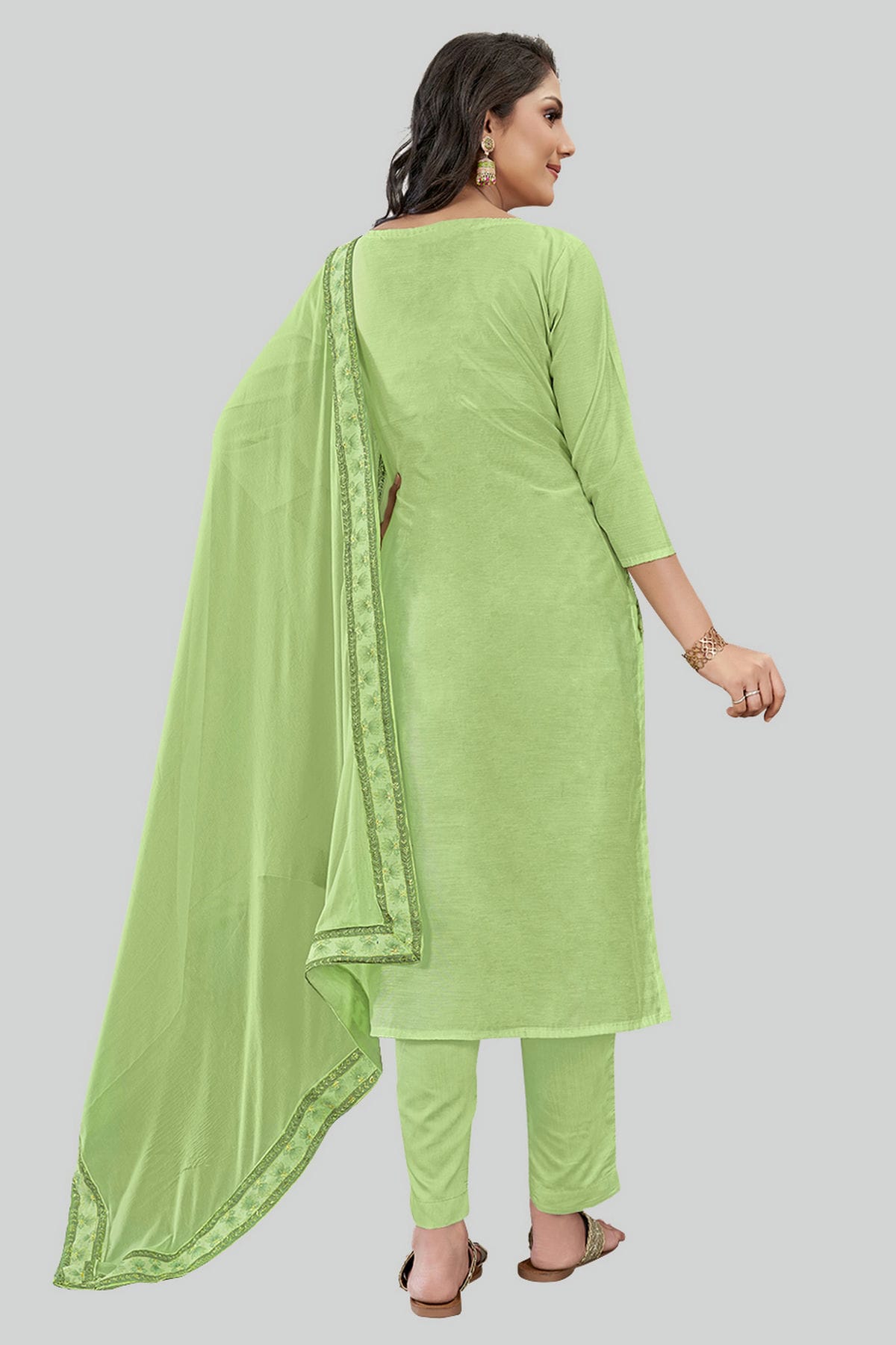 Green Colour Chanderi Silk Pant Style Suit VSSM1110595