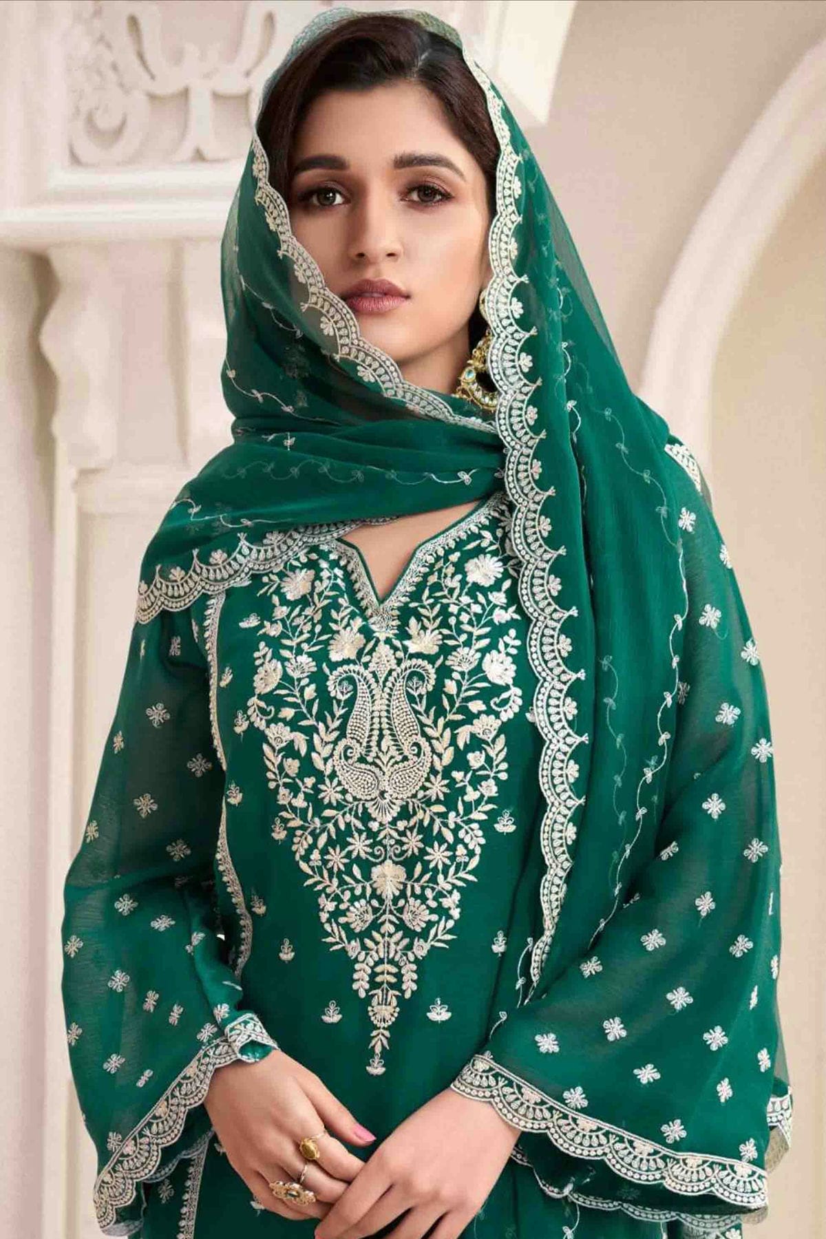 Green Colour Chiffon Palazzo Pant Suit VSSM1113190