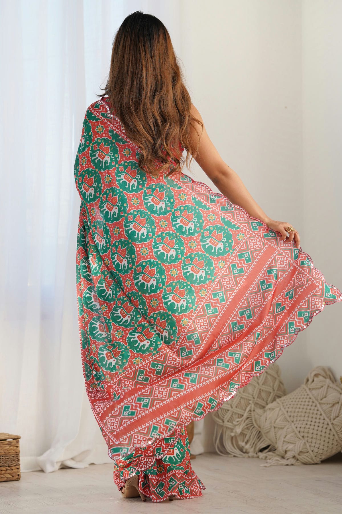 Green Colour Chinon Printed Saree VSSD1112071