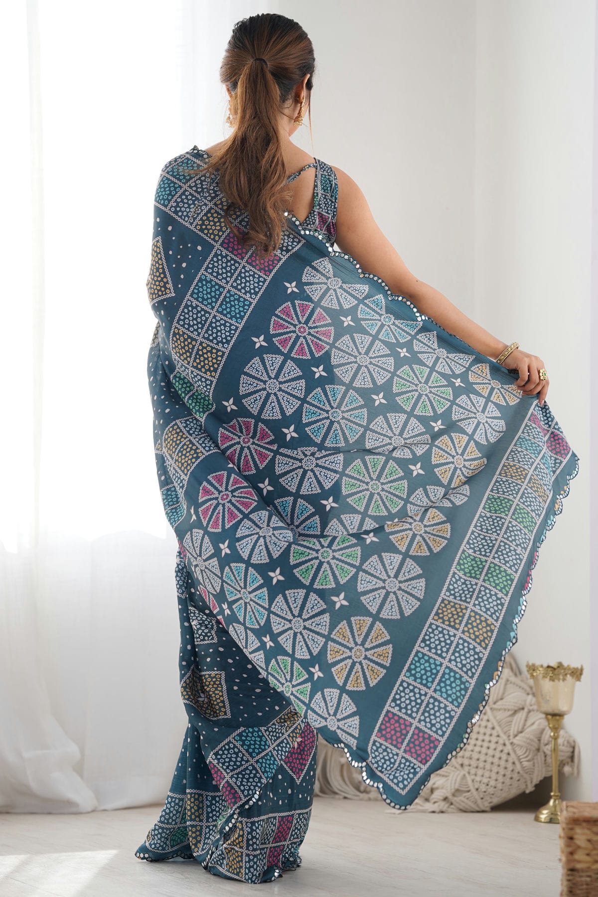 Green Colour Chinon Printed Saree VSSD1112080