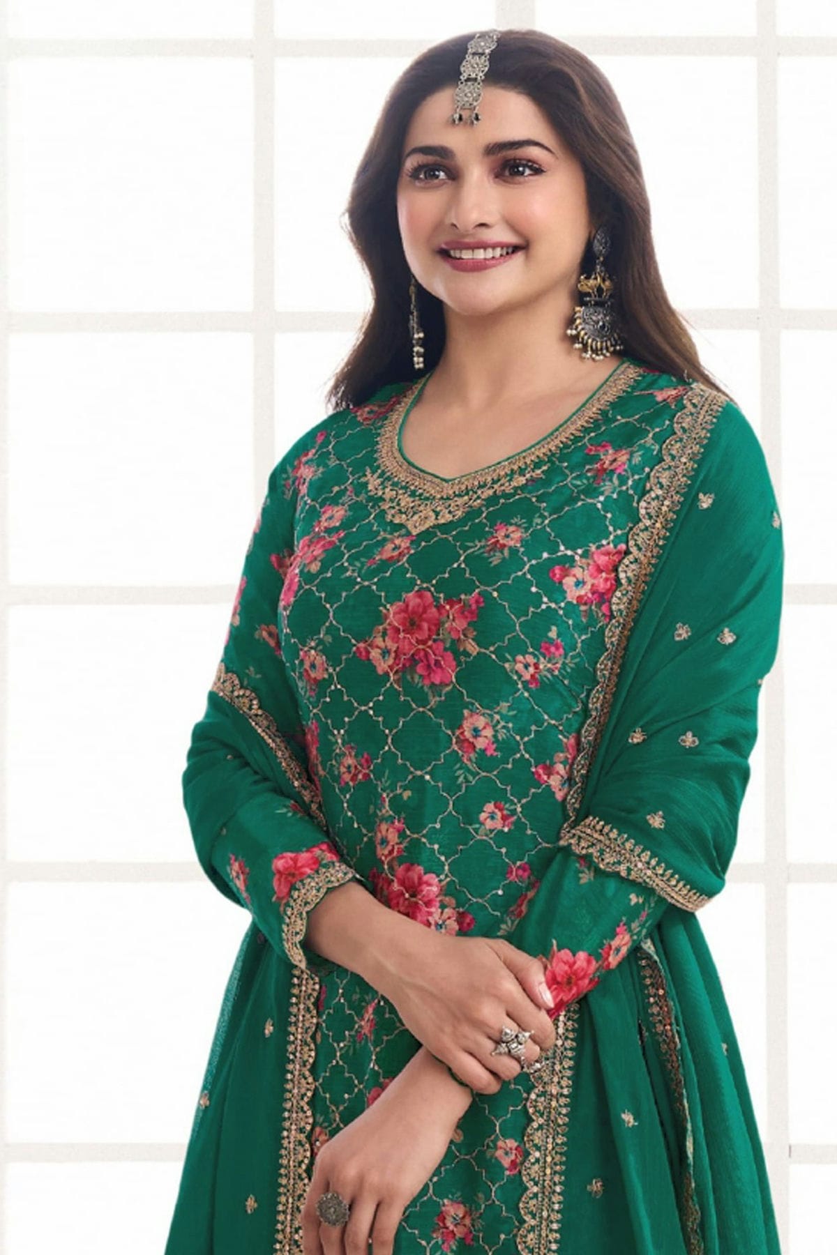 Green Colour Chinon Sharara Suit VSSM1110676