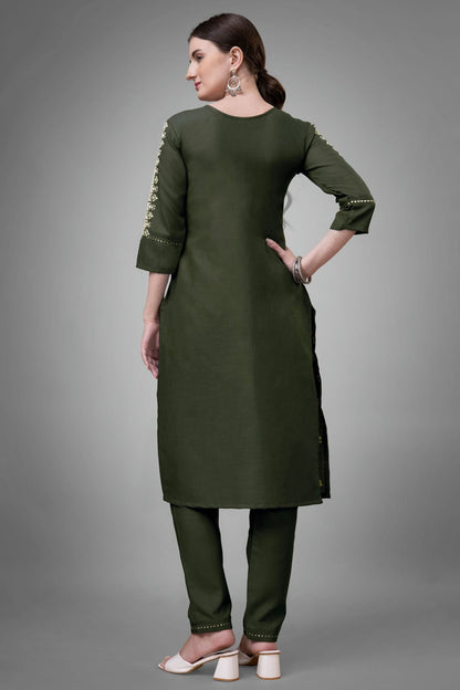 Green Colour Cotton Blend Kurta And Pant Set VSKR1111325