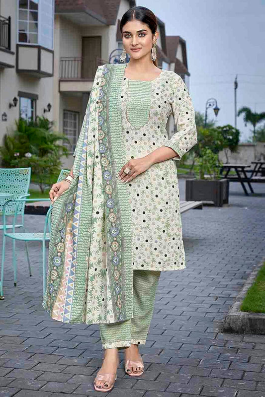 Green Colour Cotton Blend Stitched Suit VSSS1112974
