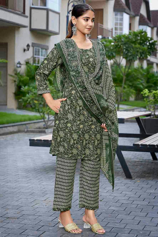 Green Colour Cotton Blend Stitched Suit VSSS1112977