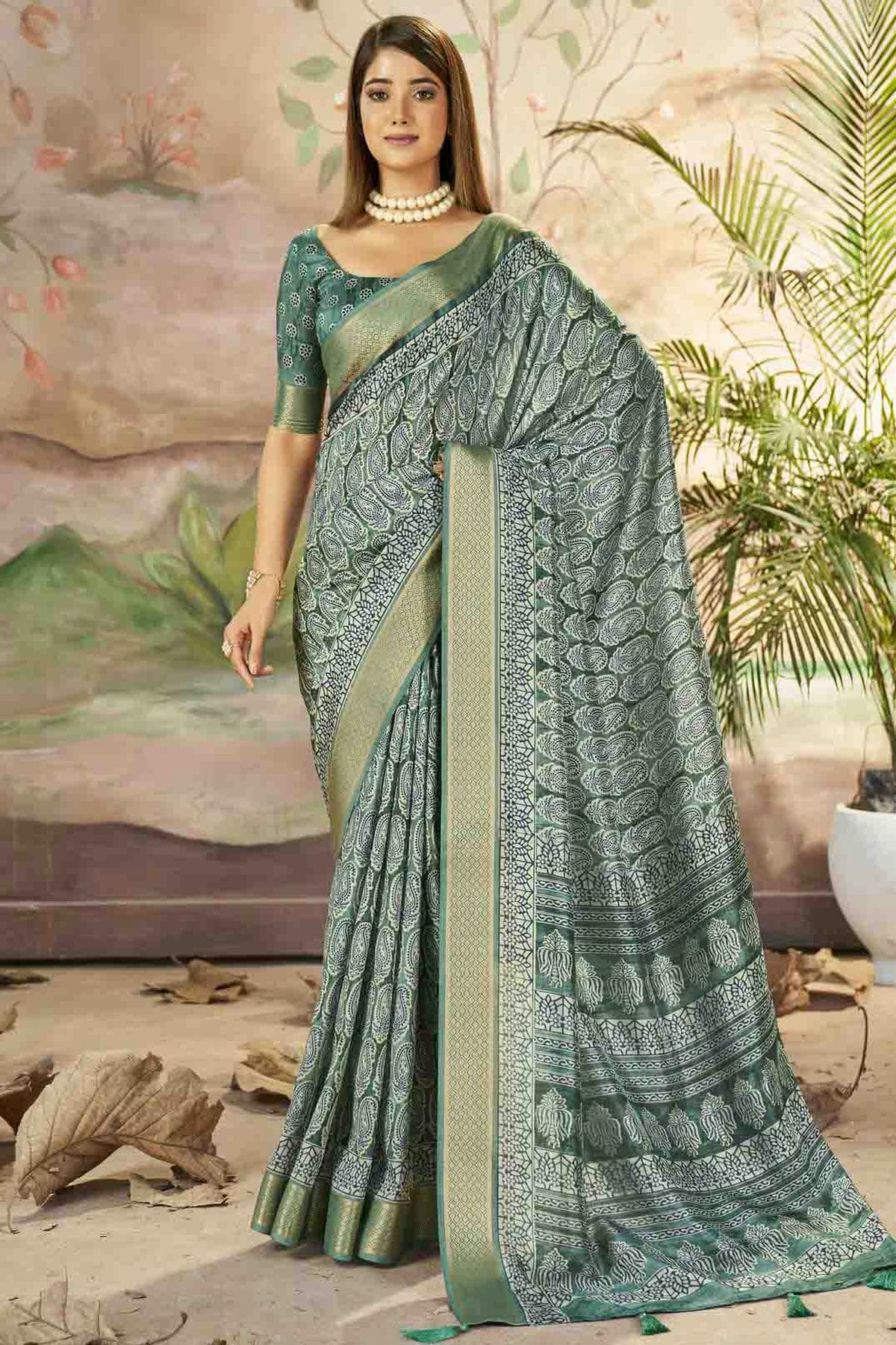 Green Colour Dola Silk Printed Saree VSSD1113709